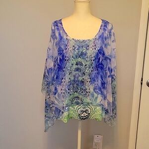 Cato XL Tank Top - Blue and Green Patterned